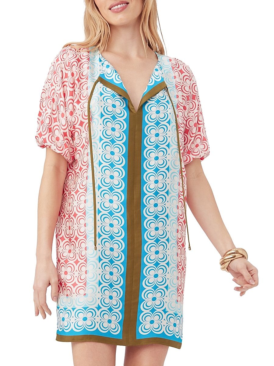 Women's Floria Geometric Puff-Sleeve Minidress - Size Medium