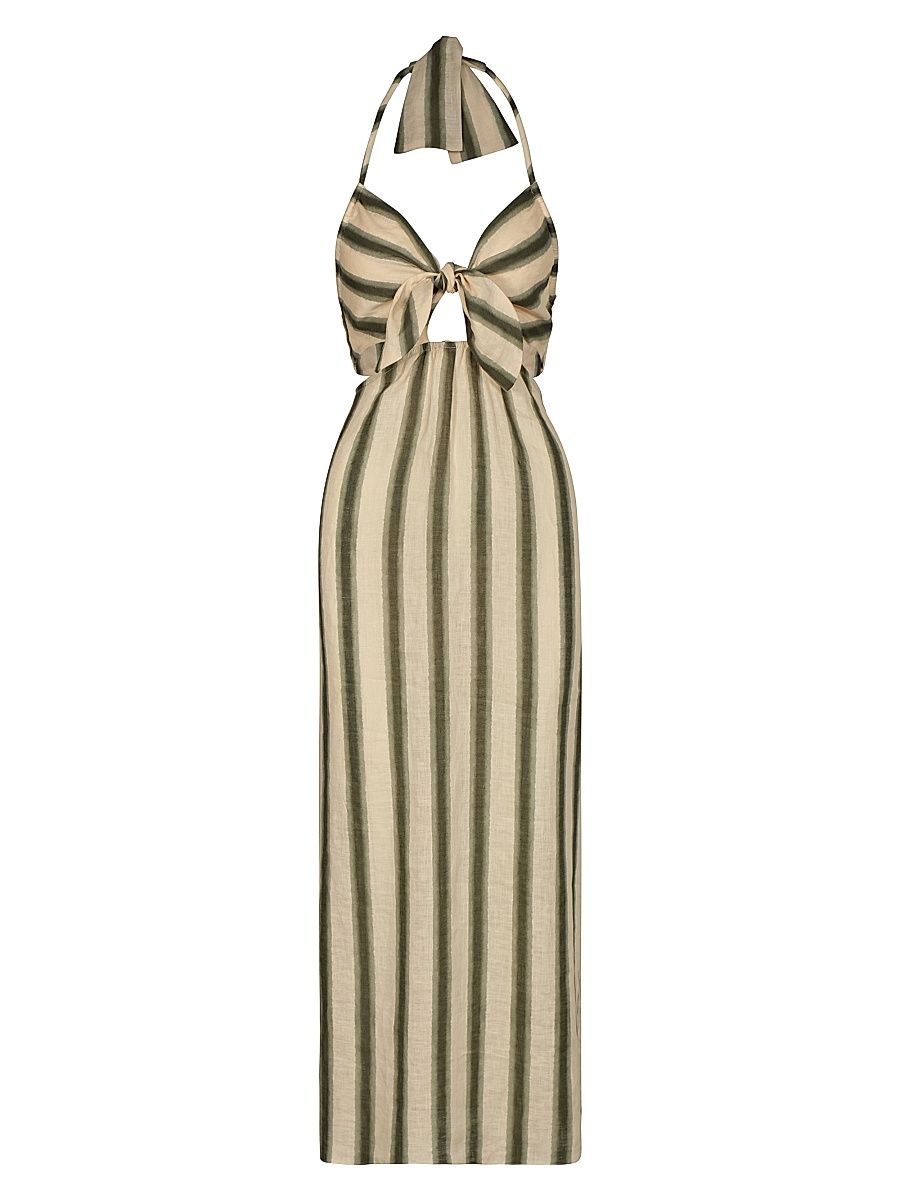 Women's Los Siete Mares Midi-Dress - Swim Tie Dye Lines Ecru Green - Size 8