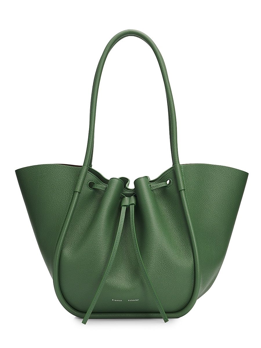 Women's Large Ruched Leather Tote Bag - Patina