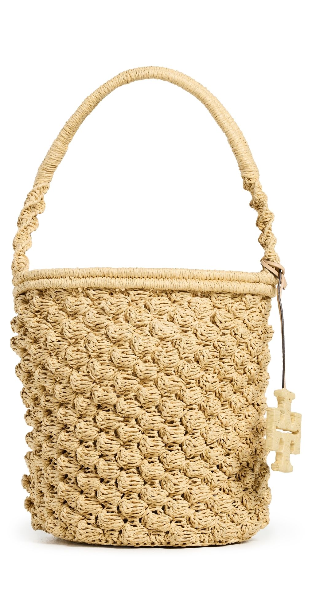 Tory Burch Ella Hand Crochet Popcorn Stitch Bucket Bag Natural One Size