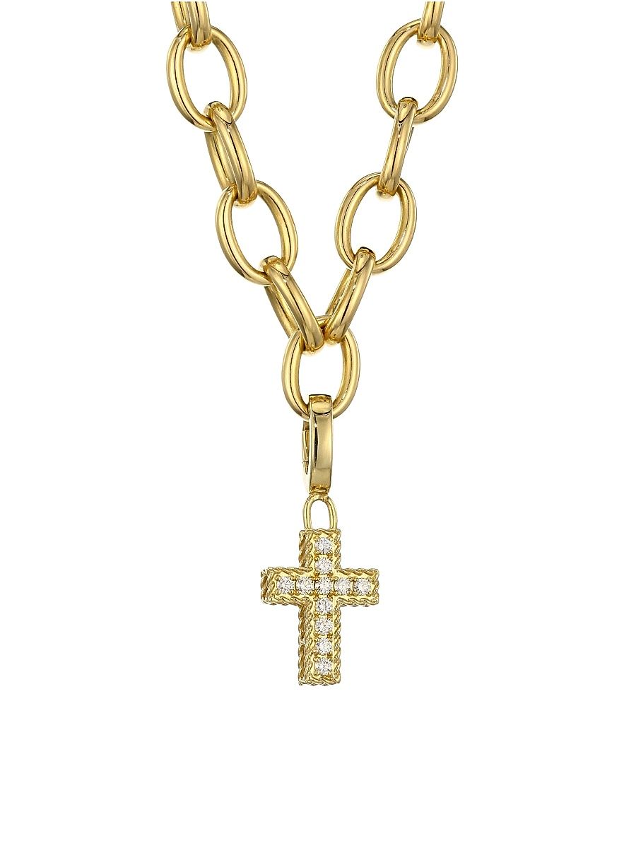 Women's Princess Charms 18K Yellow Gold & Diamond Cross - White Gold