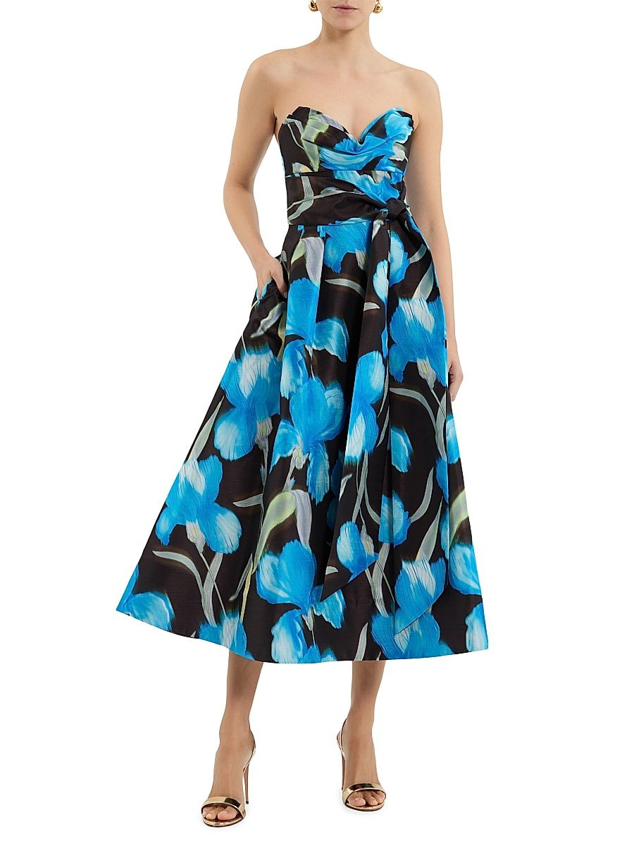 Women's Ingrid Floral Strapless Fit & Flare Midi-Dress - Print - Size 8