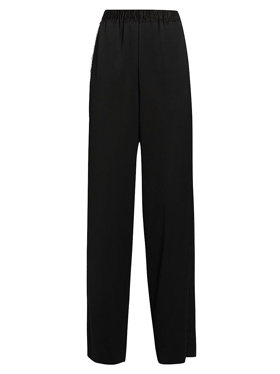 Women's Lace-Trim Satin Wide-Leg Pants - Black - Size XXS