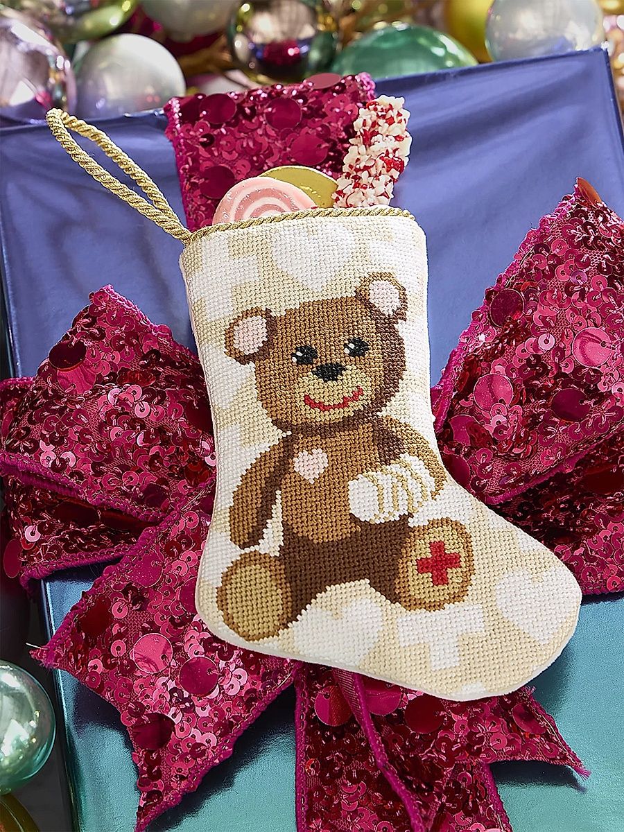 Bear-y Better Needlepoint Mini Stocking Ornament