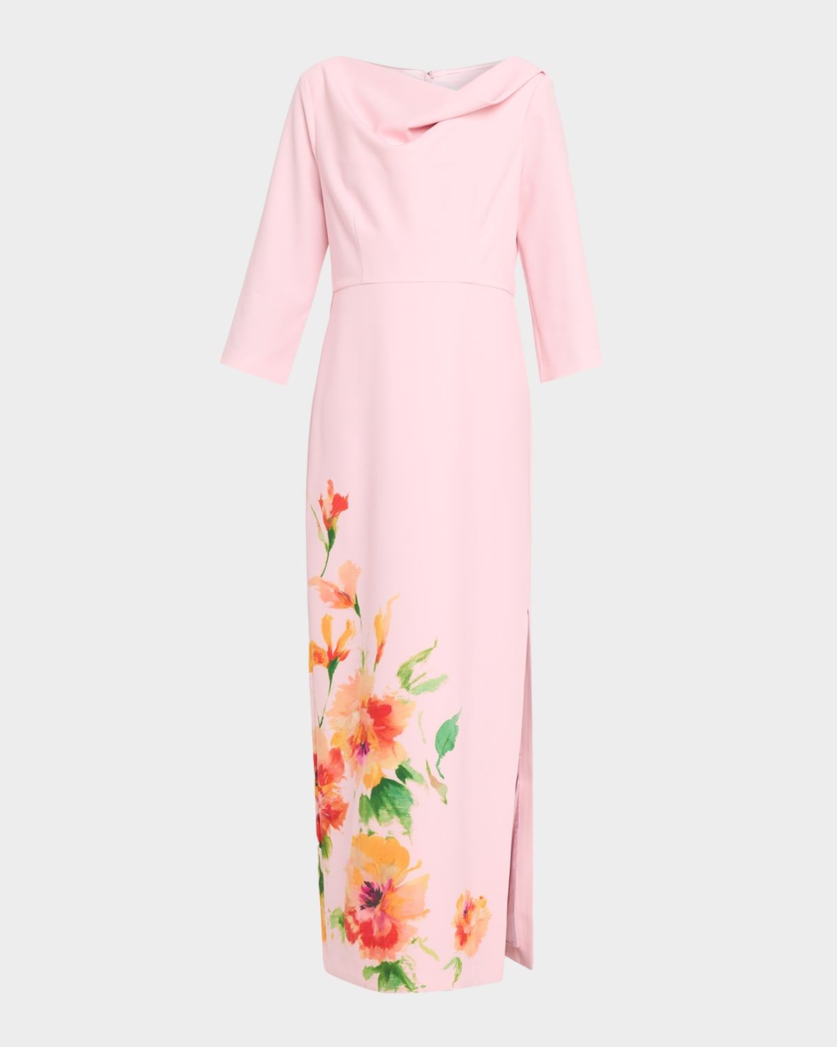 Magnolia Floral-Print Stretch Crepe Column Gown