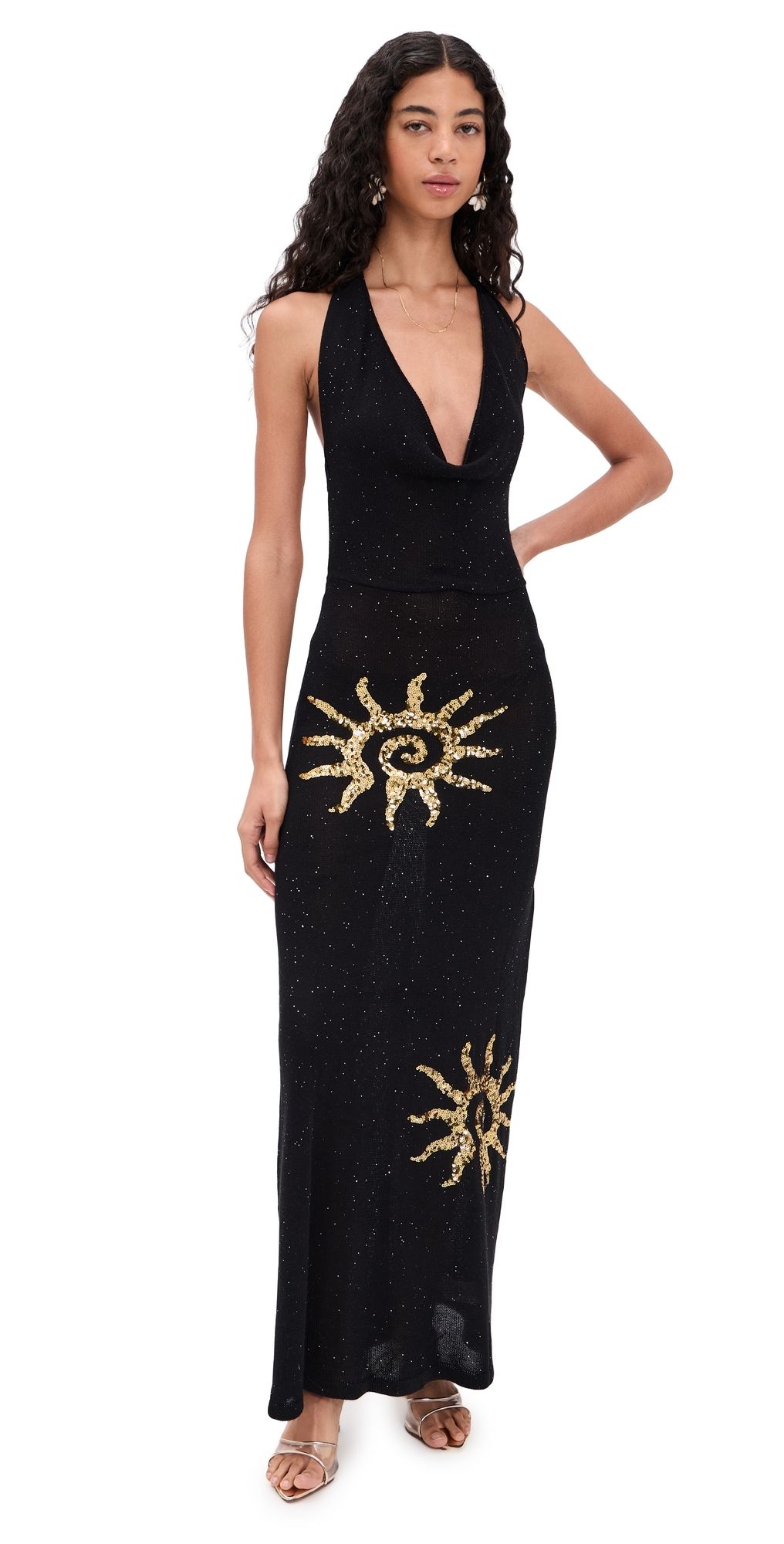 Runaway the Label Yasmina Plunge Cowl Knit Maxi Dress Black XL