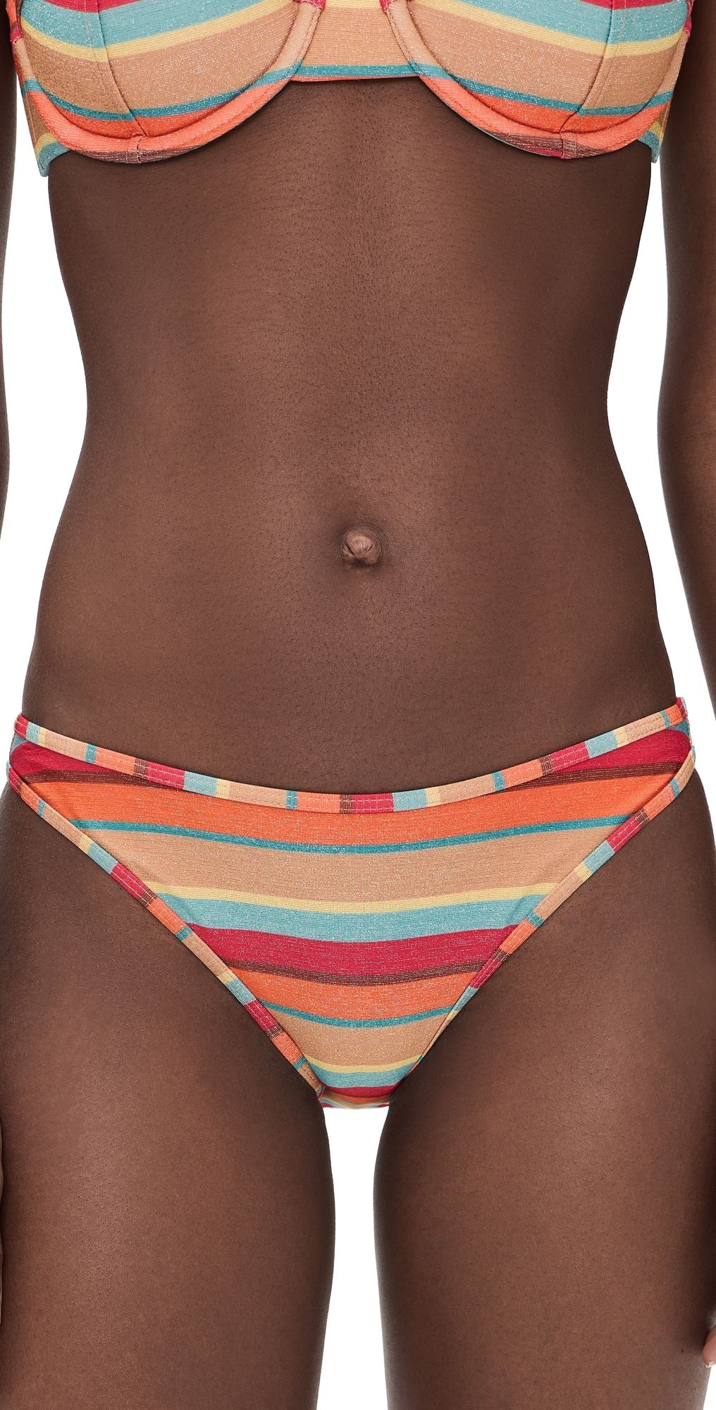 Ramy Brook Striped Isla Bikini Bottoms Flame Glitter Stripe L