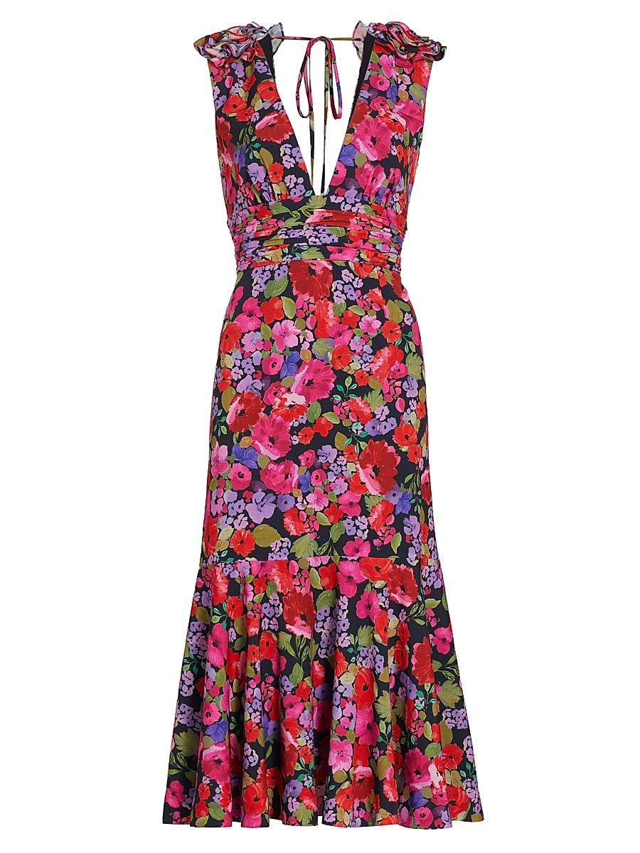 Women's Sorena Floral Ruched Midi-Dress - Vintage Flowers - Size 0