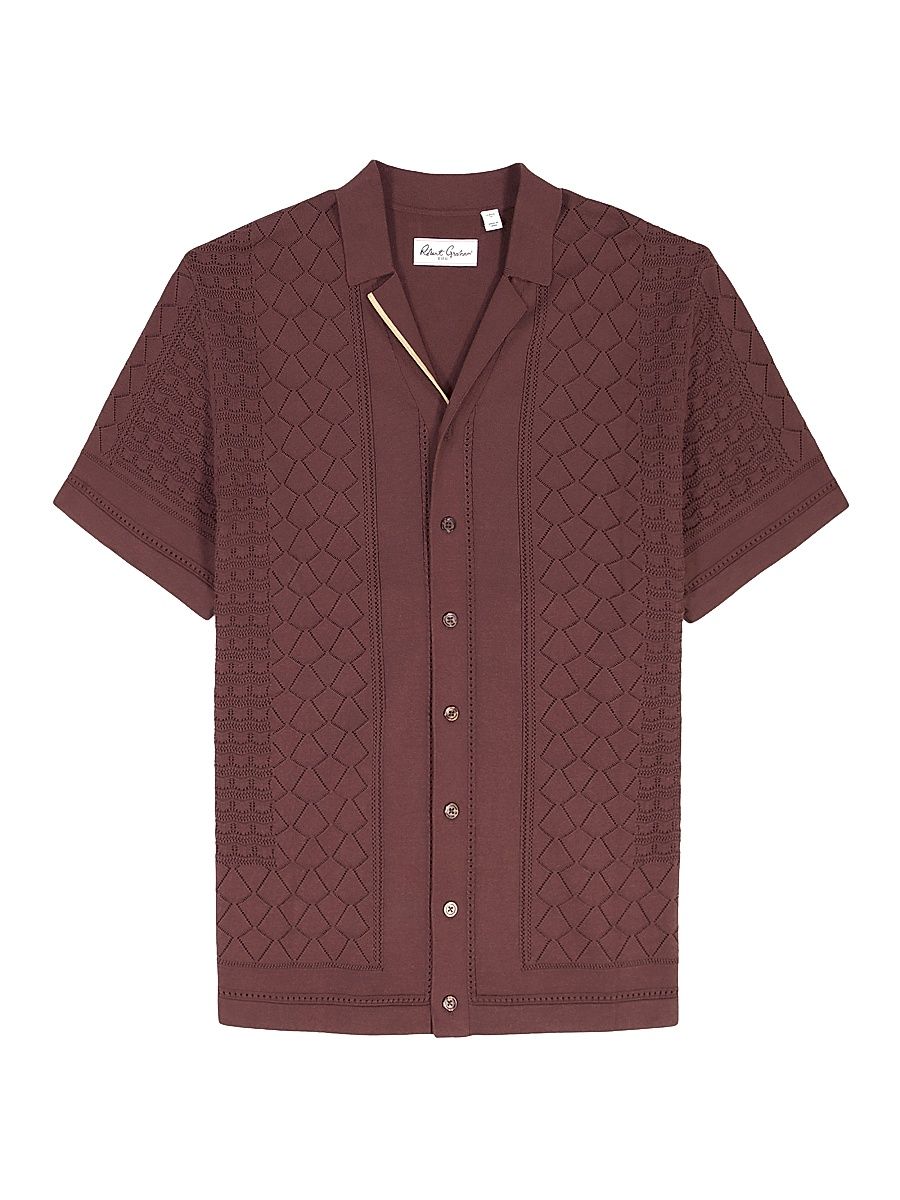 Men's Delmar Geometric Cotton Button-Front Sweater - Brown - Size Small