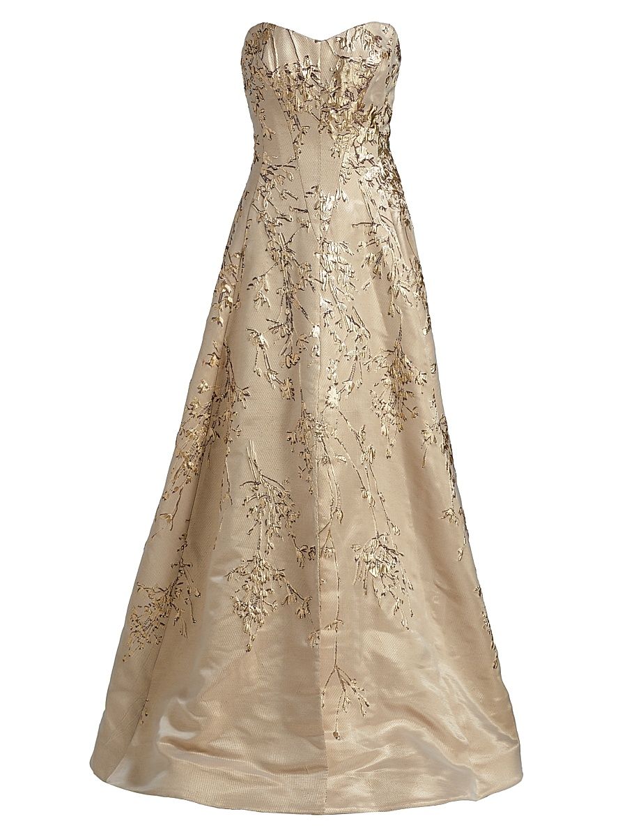Women's Brocade Sweetheart Neck Paneled Ball Gown - Gold - Size 10