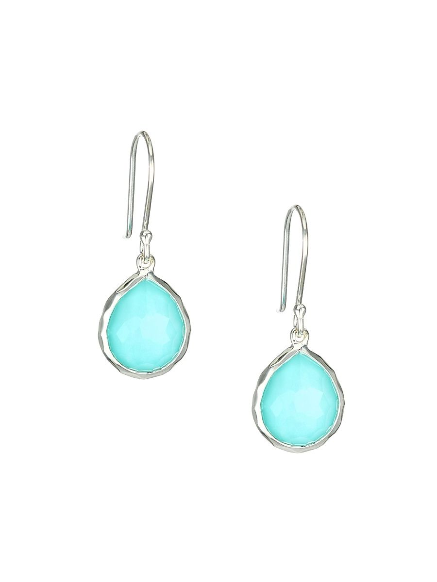 Women's Rock Candy Silver Turquoise Doublet & Sterling Silver Mini Teardrop Earrings - Silver