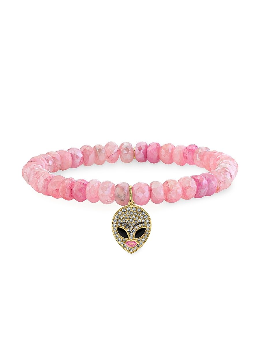 Women's Two-Tone 14K Gold, 0.227 TCW Diamond & Mystic Pink Grapolite Beaded Bracelet - Pink