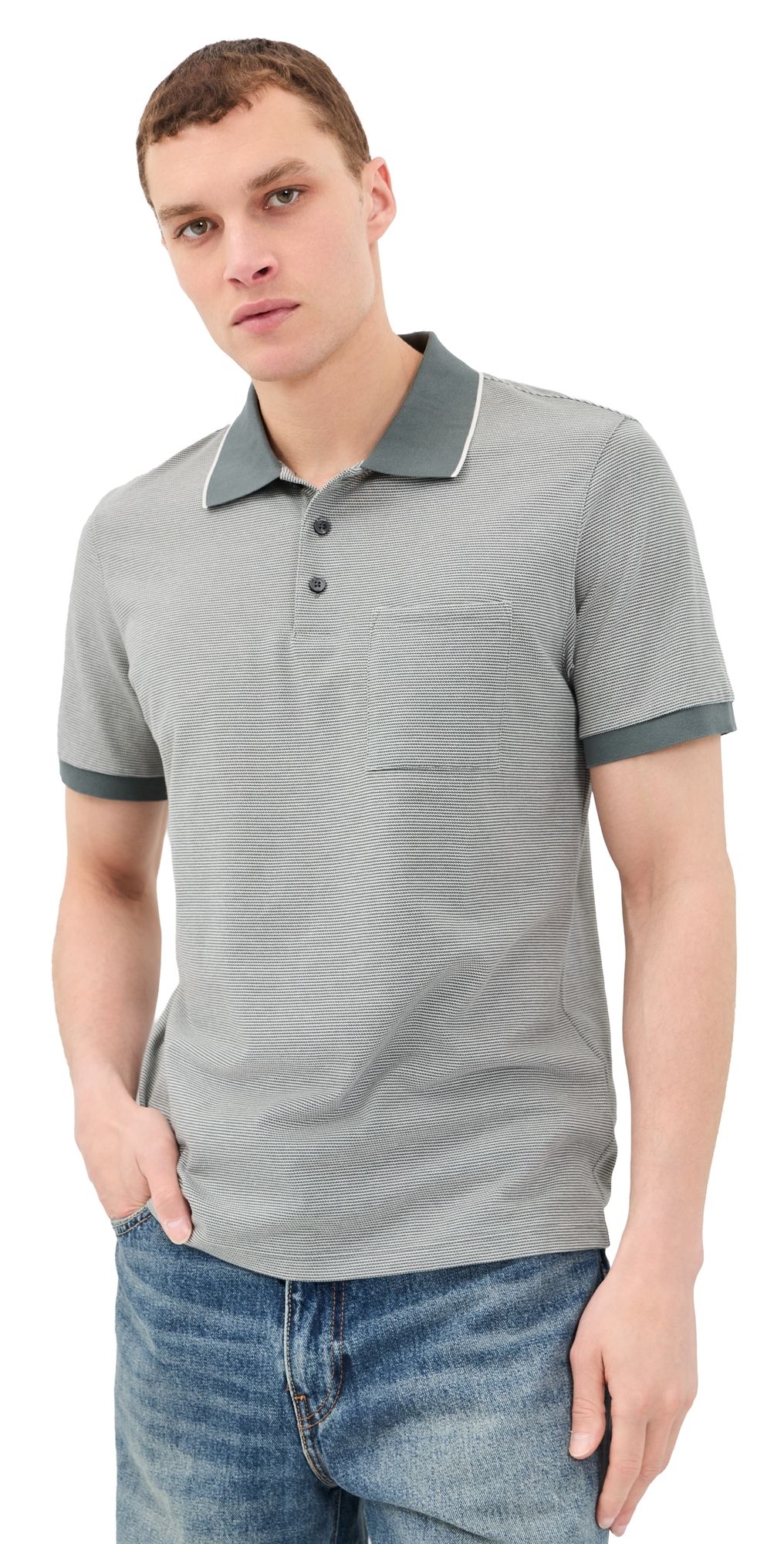 Theory Standard Polo Shirt In Birdseye Pique Pine Grove Multi L