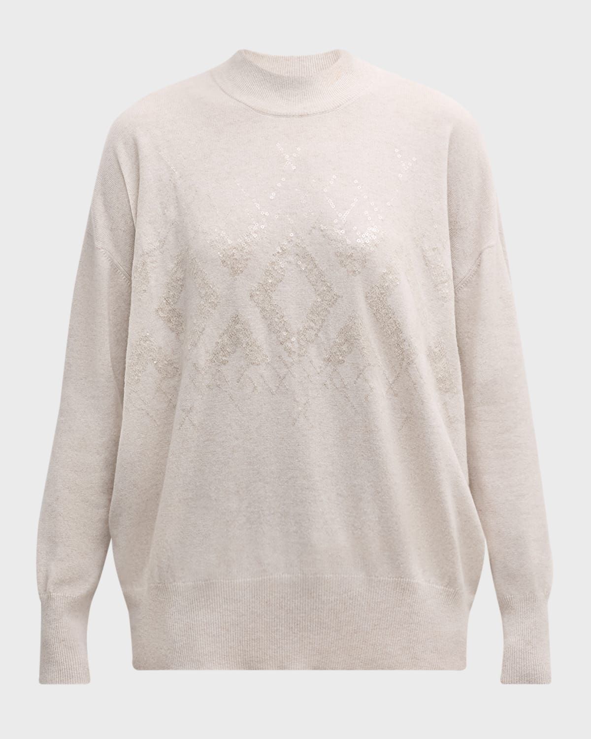 Mock-Neck Tonal Mountain Mosaic Sequin Cashmere Sweater