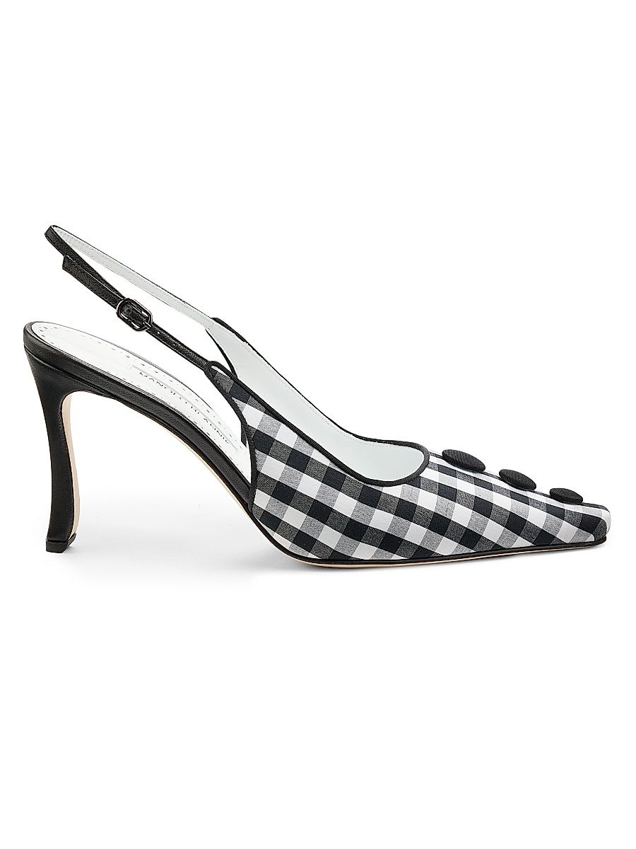 Women's Alexa Gingham Slingback Pumps - White Black - Size 10