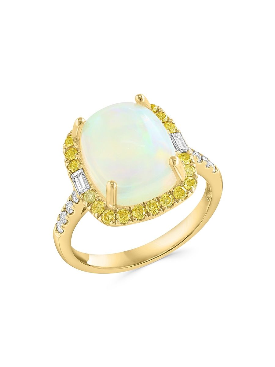Women's 14K Yellow Gold, Ethiopian Opal & 0.54 TCW Diamond Halo Ring - Yellow Gold - Size 7