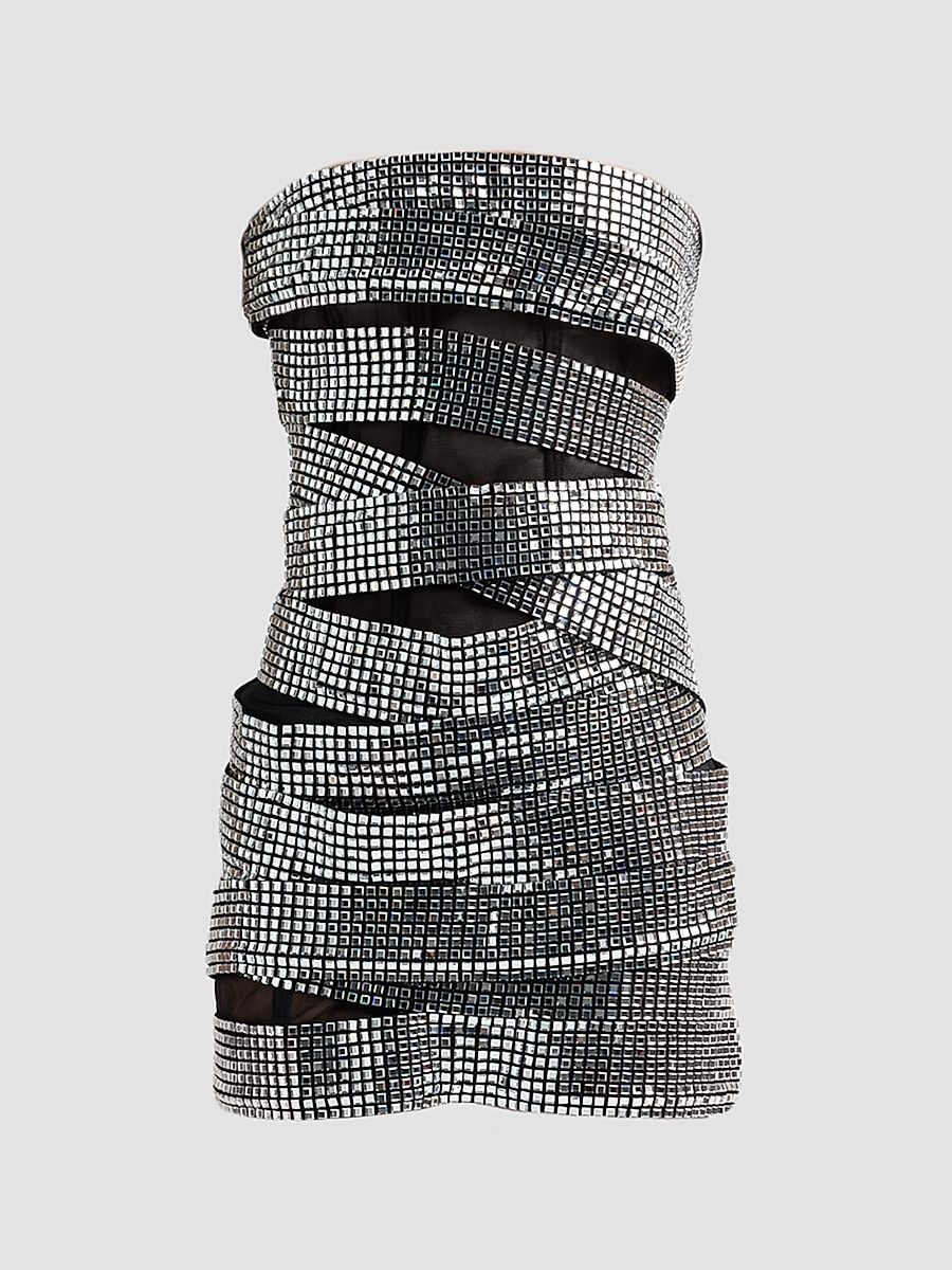 Women's Disco Ball Mini Dress - Black - Size XS