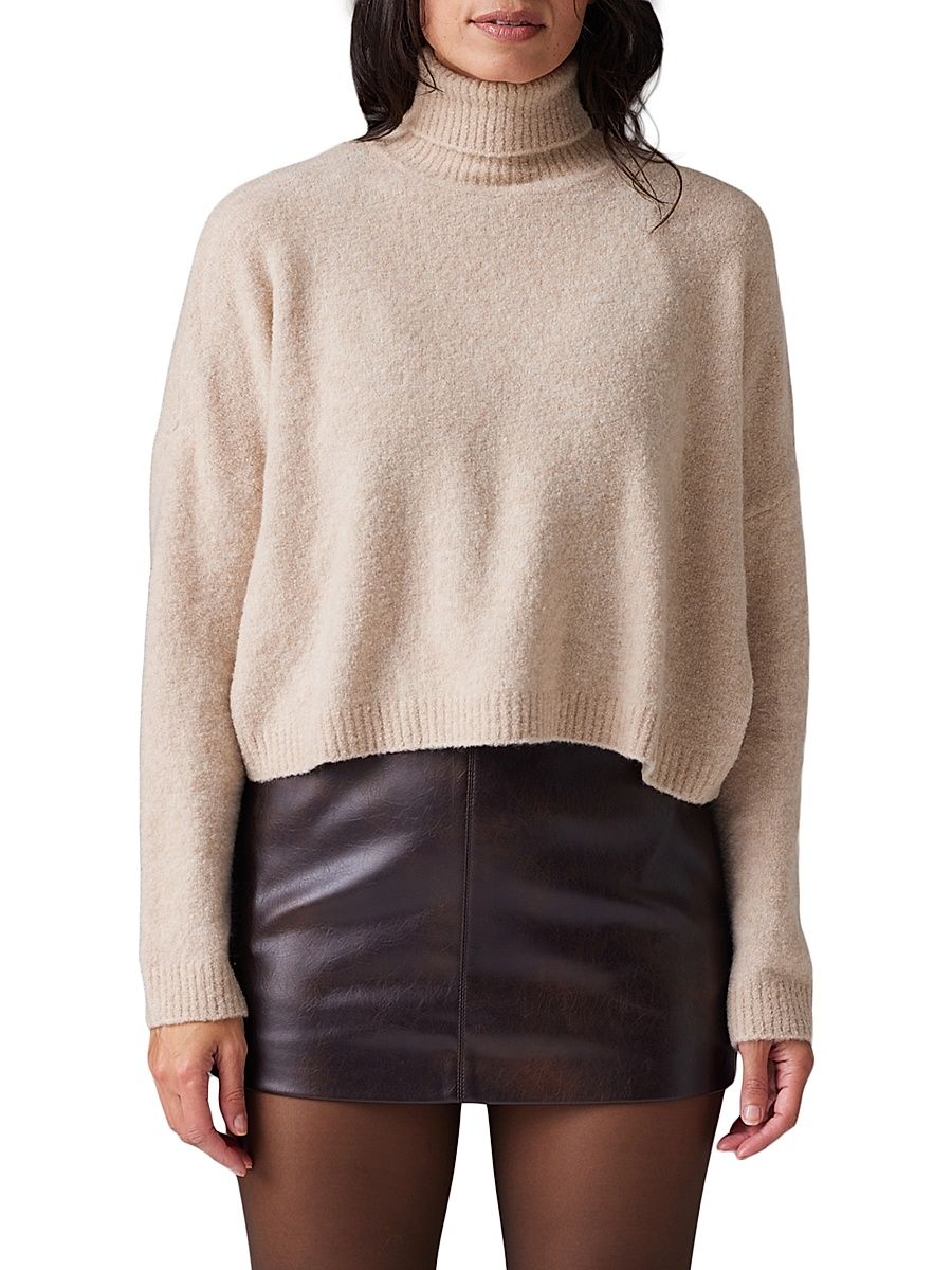 Women's Wool Boucle Turtleneck Sweater - Creamy - Size XL