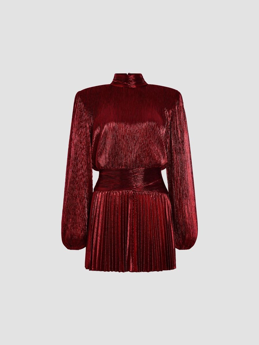Women's Freja Crinkled Lamé Mini Dress - Port - Size XL