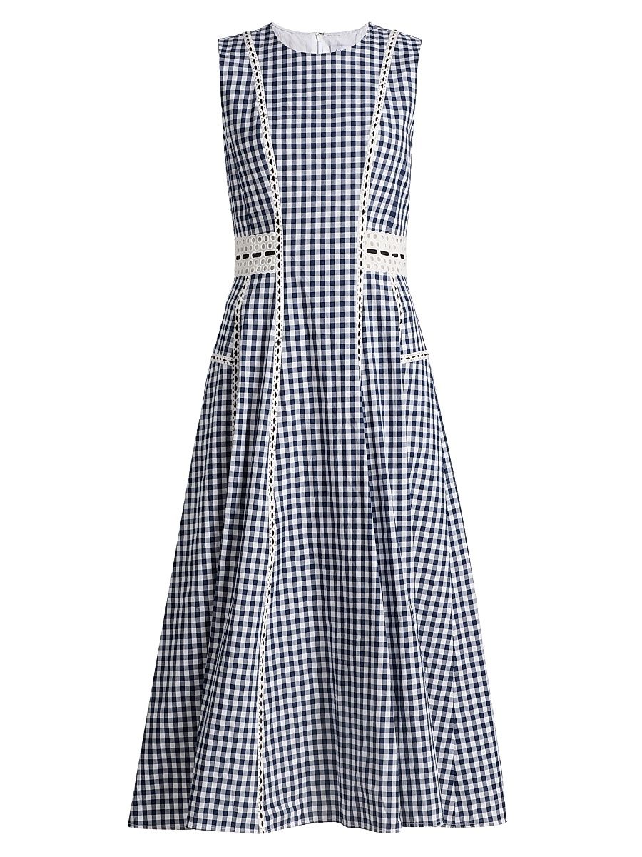 Women's Sloane Gingham Eyelet Midi-Dress - Maritime Blue Multi - Size 14