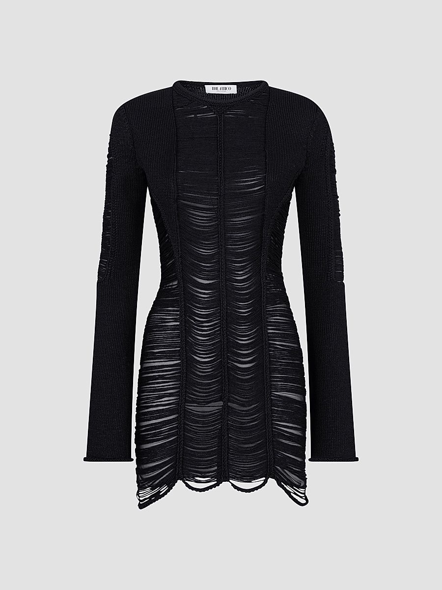 Women's Distressed Knit Mini Dress - Black - Size 00