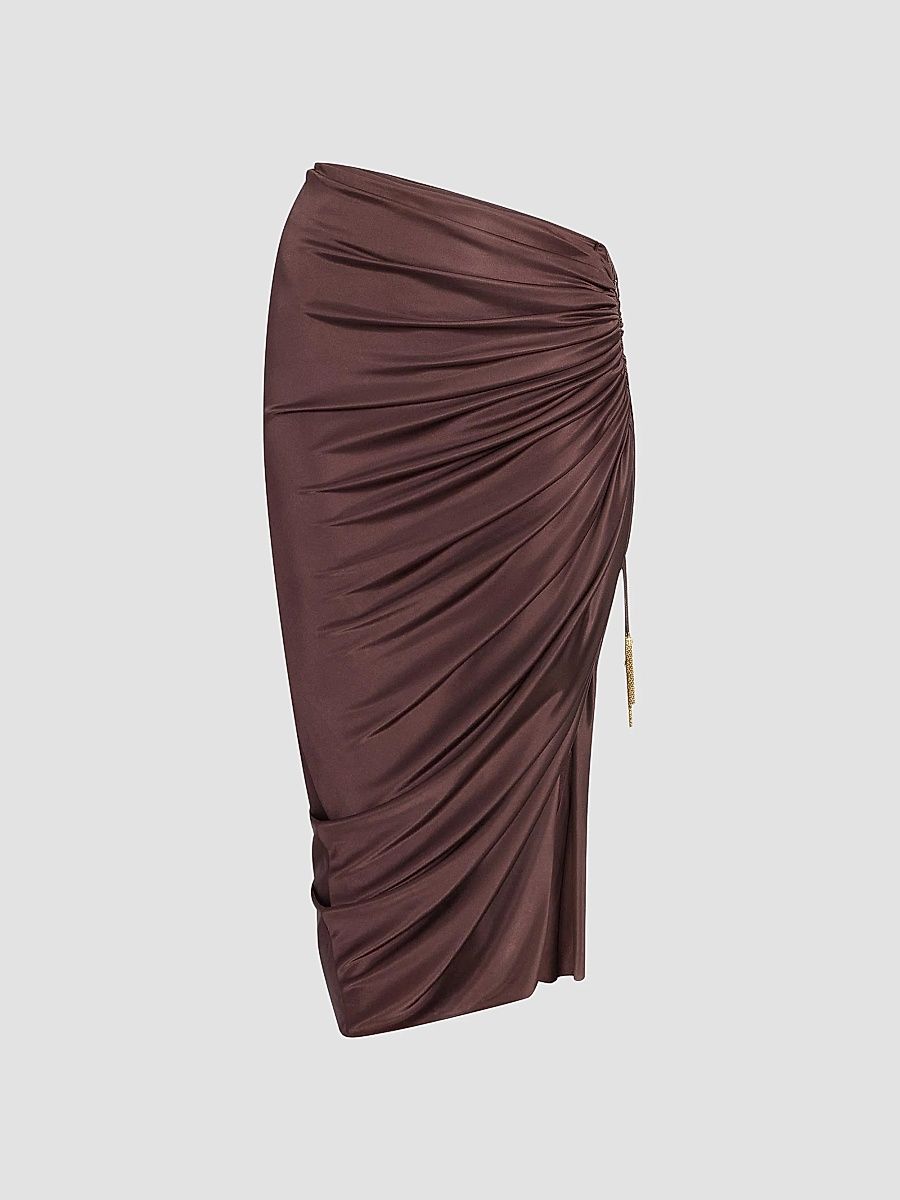 Balmain Women's Draped Jersey Slit Midi Skirt - Brown - Size 8