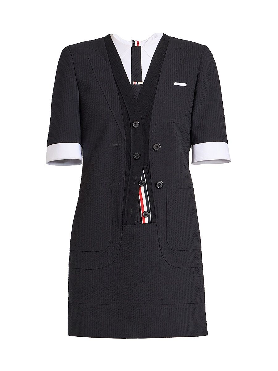 Women's Tie-Embroidered Wool Seersucker Minidress - Black - Size 8