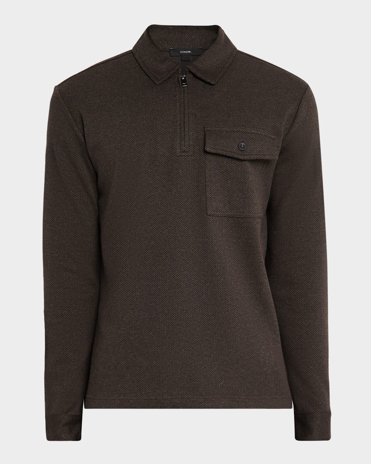 Men & apos;s Herringbone Cotton-Blend Zip Polo Shirt