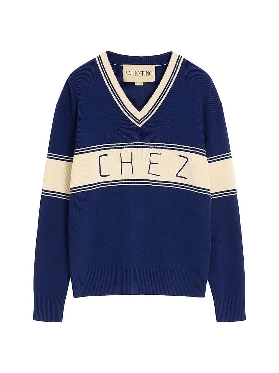 Men's Wool and Cotton Sweater with Pattern - Blue Butter - Size Small