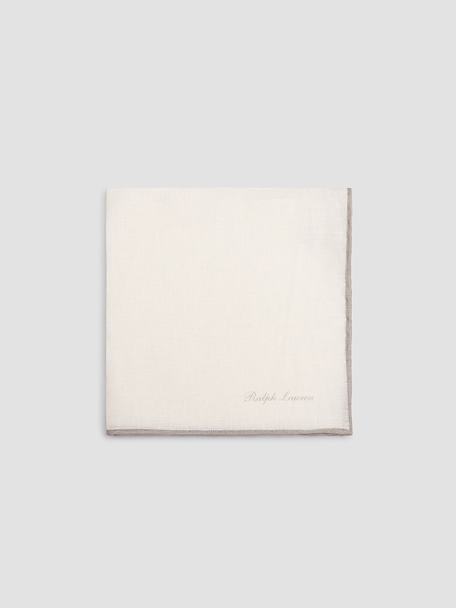 Men's Linen Tipped Pocket Square - White With Pearl