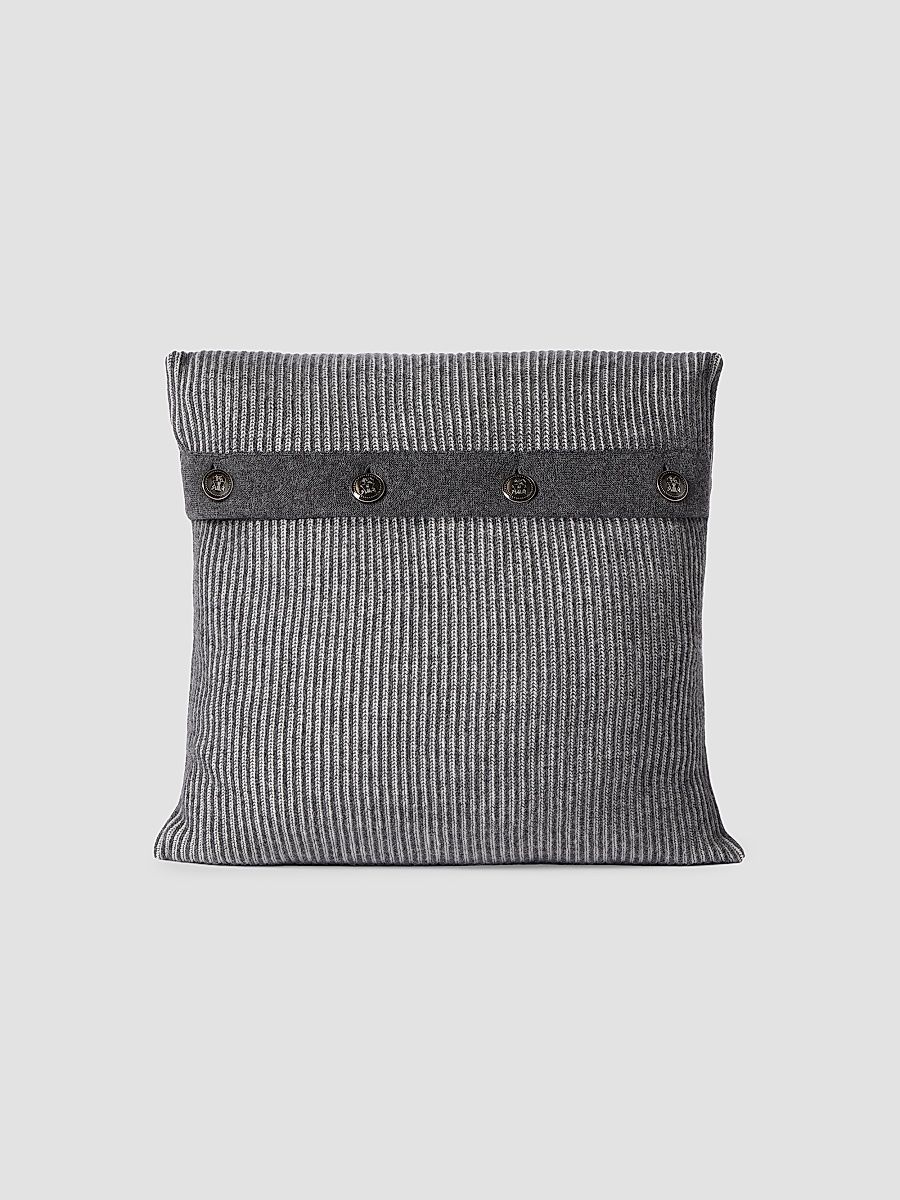 Cashmere Vanisé Rib Knit Cushion with Metal Buttons - Lead