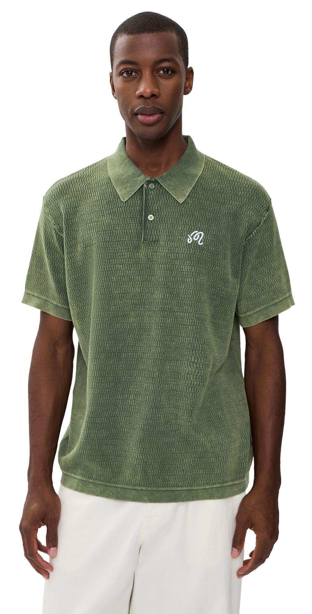 Malbon Brickwork Knit Polo Rifle Green S