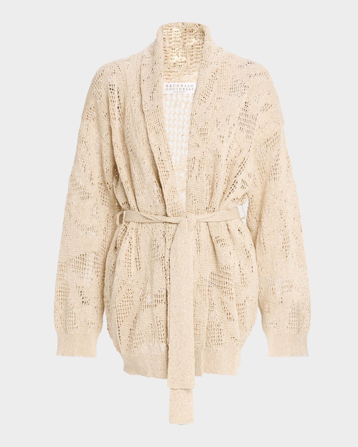Linen-Cotton Paillette Wrap Cardigan