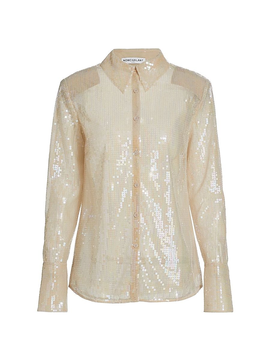 Women's Tiffany Sequined Shirt - Blush - Size Medium