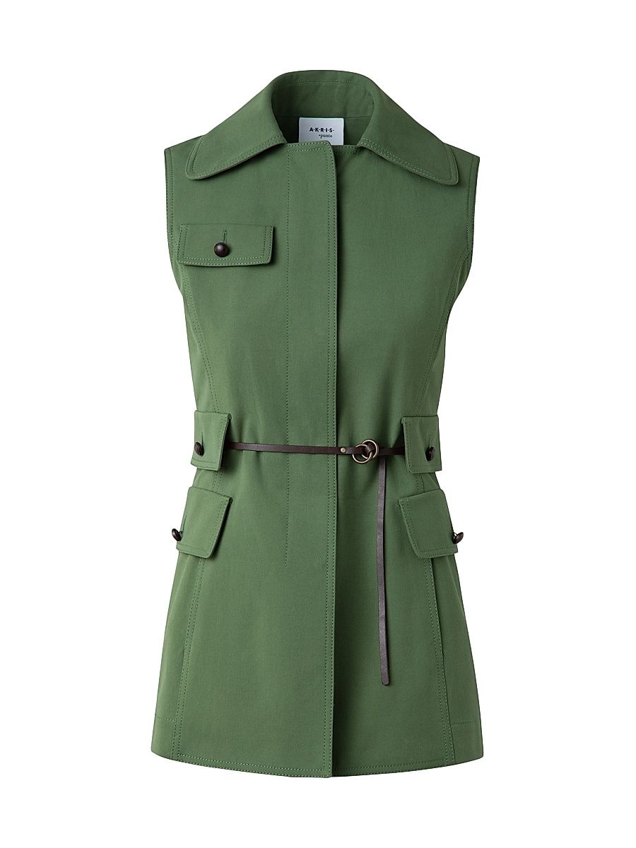 Women's Belted Cotton Gabardine Gilet - Laurel - Size 8