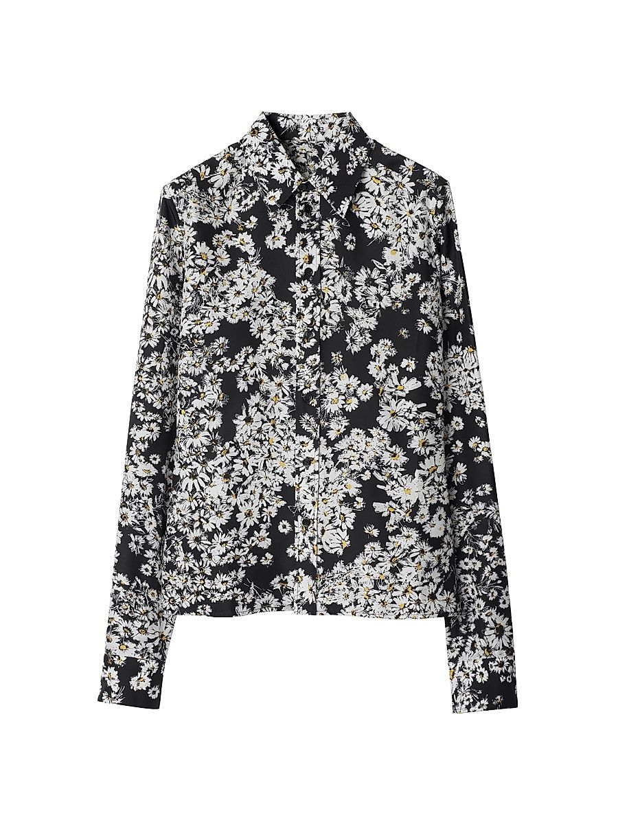 Women's Daisy Print Silk Shirt - Black Ippat - Size 8
