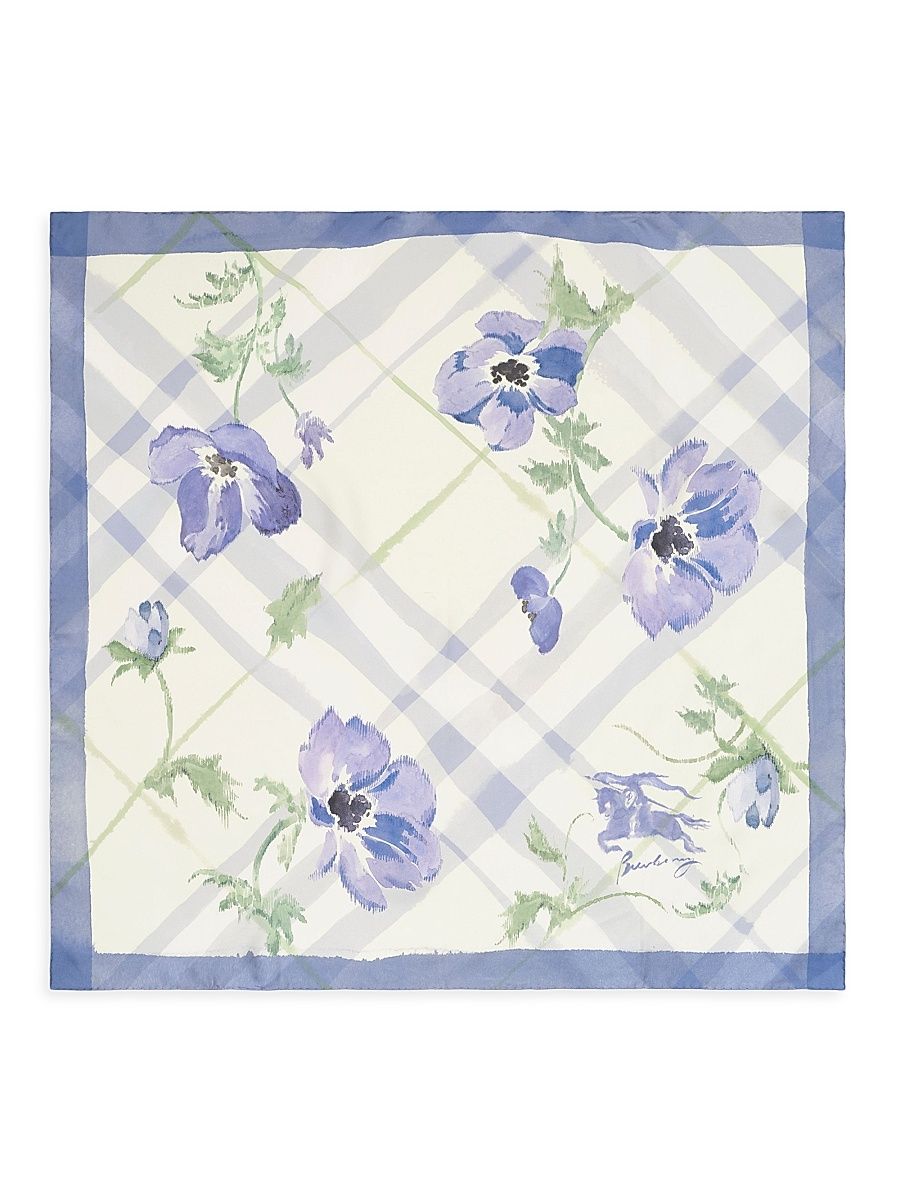 Women's Check Watercolor Silk Scarf - Cornflower Blue