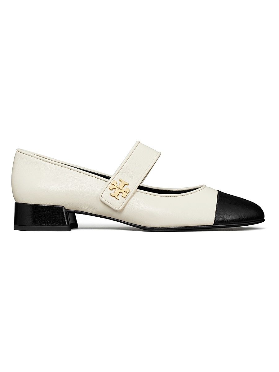 Women's Cap-Toe Mary Jane Ballet Flats - Cream Black - Size 9.5
