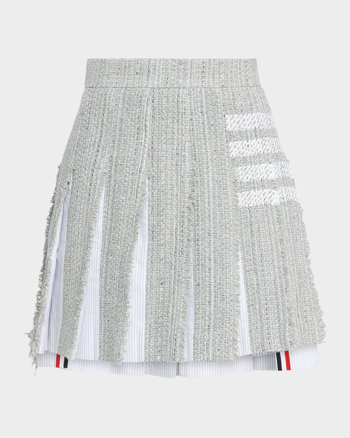 Combo Pleated 4-Bar Tweed Mini Skirt