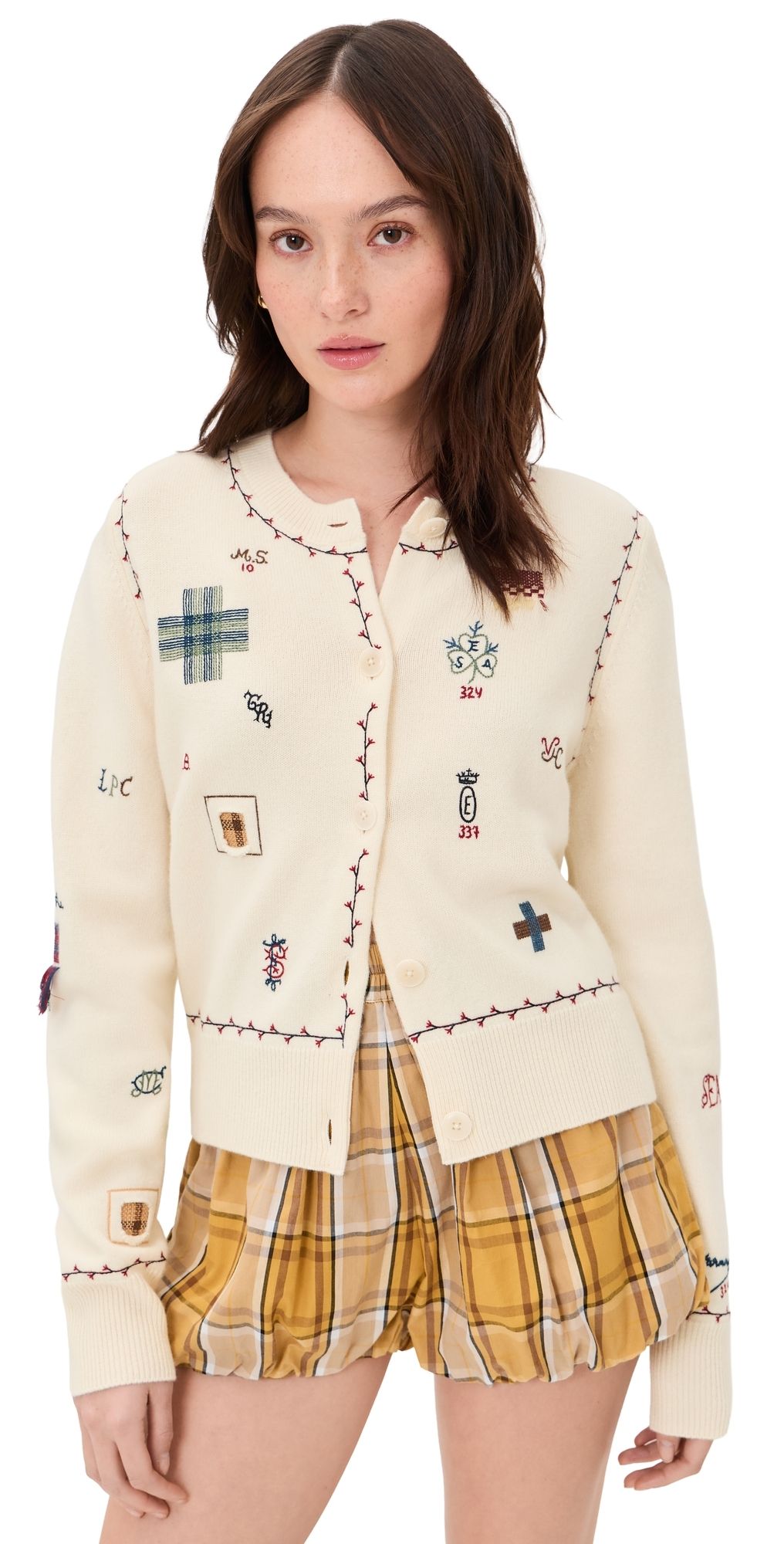 Sea Claira Emb Knit Cardigan Cream XXS