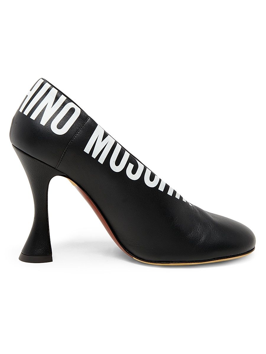 Women's Duck 100MM Logo Leather Pumps - Black White - Size 10