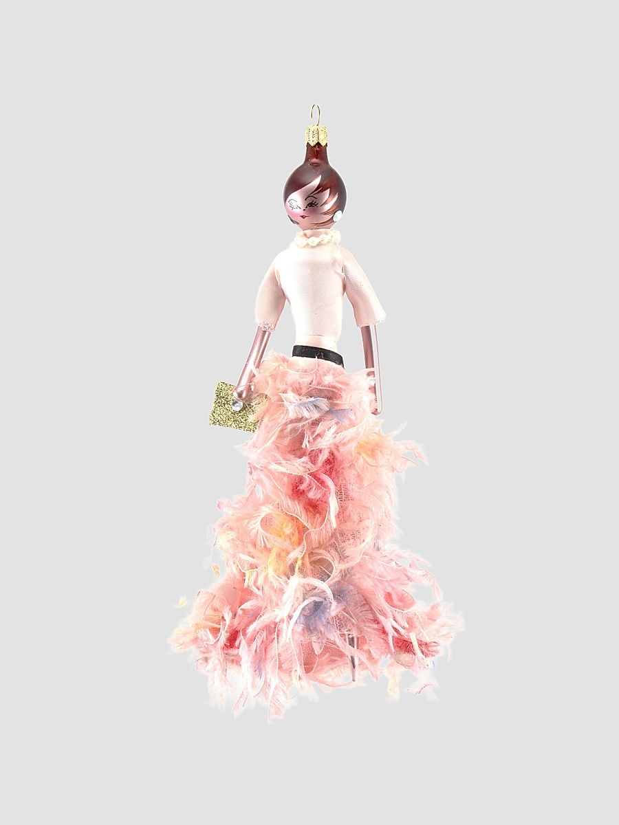 Soffieria De Carlini Fashionista In Feather Skirt Glass Ornament