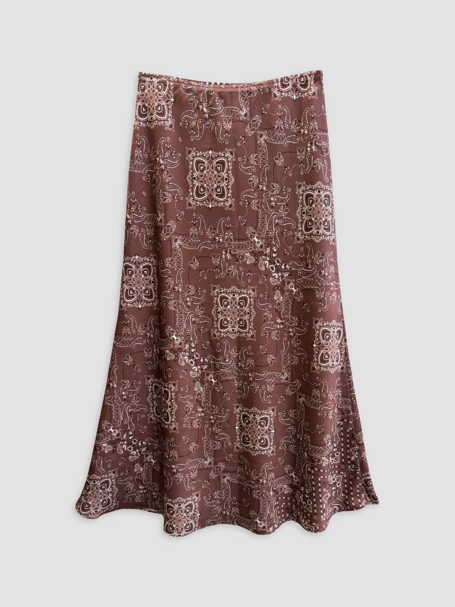 KatieJ NYC Girl's Girl's Paisley Print Midi Slip Skirt - Espresso Polka - Size 14