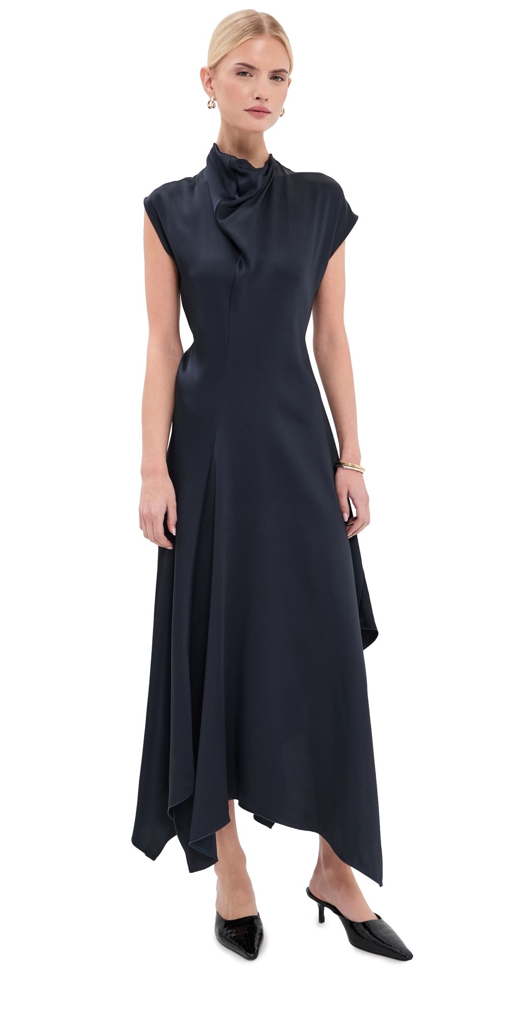 Victoria Beckham High Neck Draped Midi Dress Midnight 8