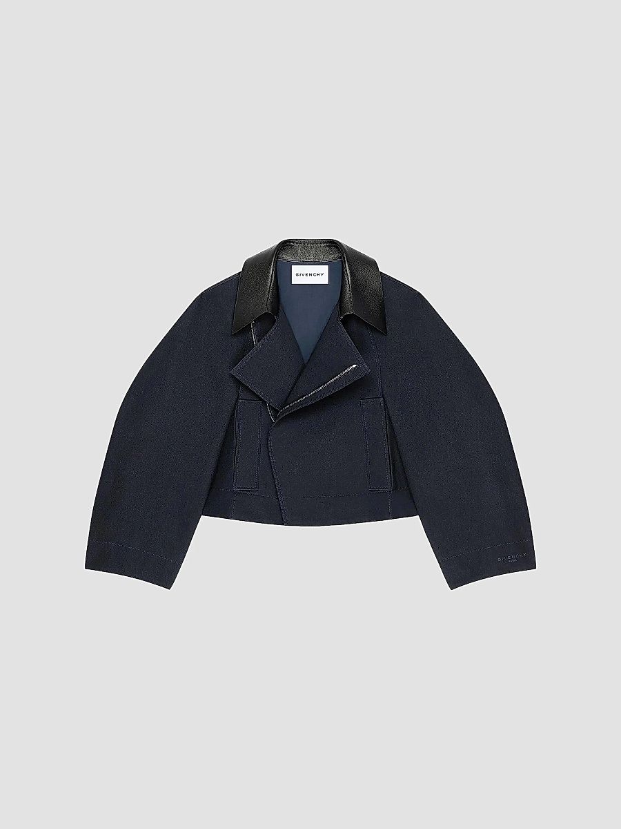 Givenchy Women's Cropped Peacoat in Cotton and Wool - Dark Navy - Size 10