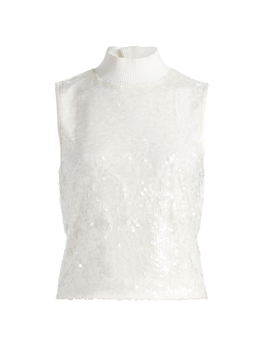 Women's Cellina Sequined Sleeveless Top - Winter White Sequin - Size Large