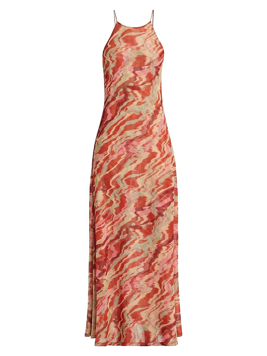 Women's Samantha Printed Scoopneck Maxi Dress - Muted Marble - Size Medium