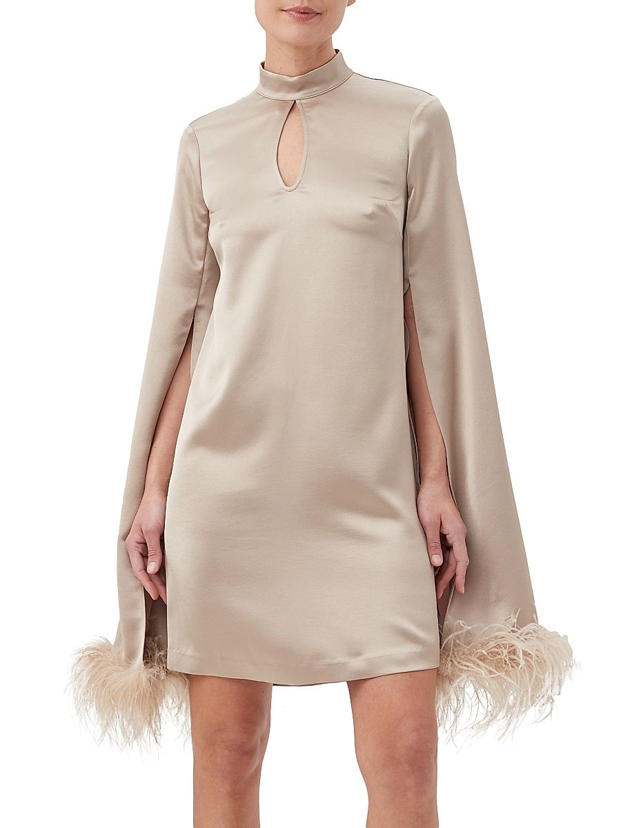Women's Hiromi 2 Feather-Trim Split-Sleeve Dress - Gold - Size 4