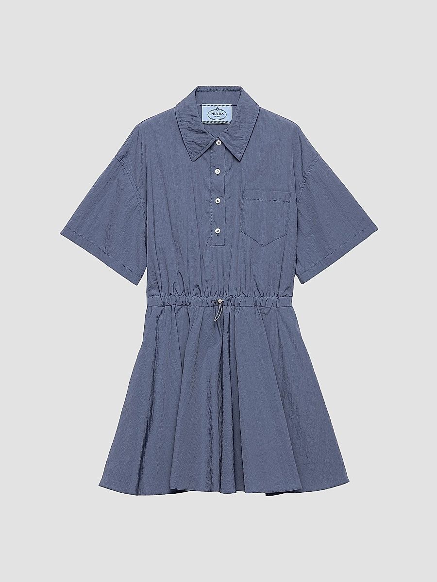 Prada Women's Short-Sleeved Technical Pongé Dress - Blue - Size 2