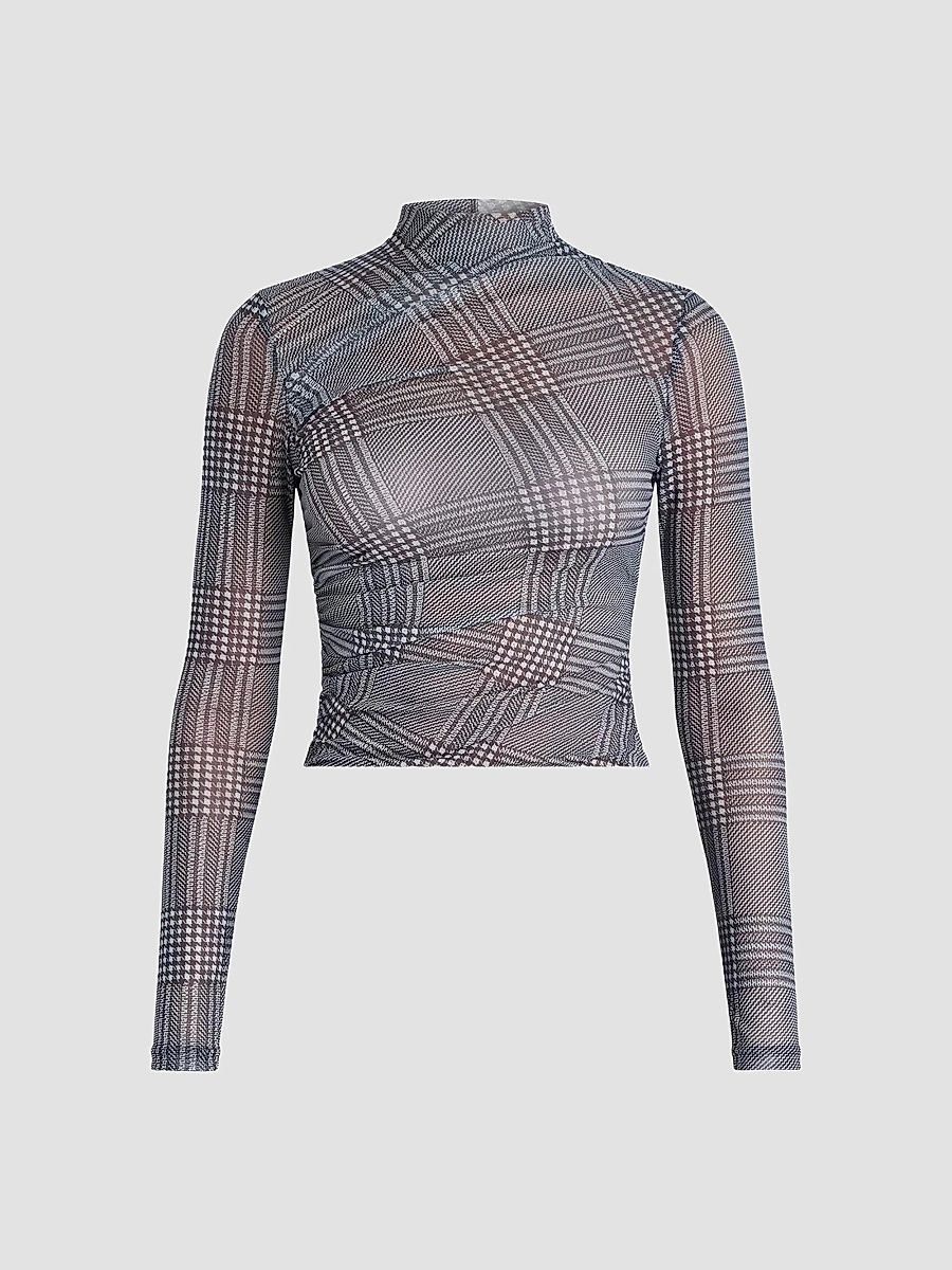 SEROYA Women's Christina Glen Check Mesh Top - Glen Check - Size XS